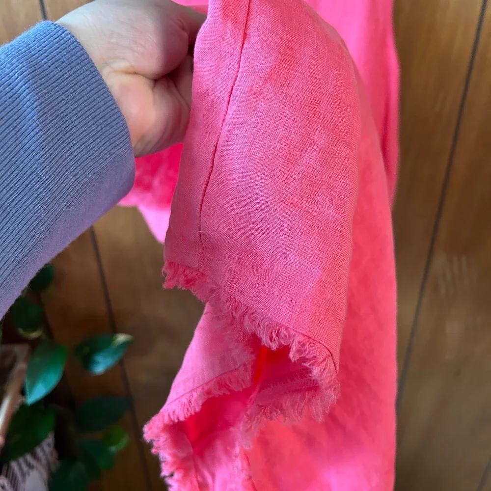 Tommy Bahama Pink Linen Sleeveless Shift Dress Raw Hem Keyhole Back Small - Picture 4 of 8